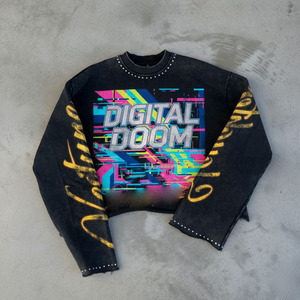 Sudadera Personalizada Extra Grande con Cuello Redondo para Hombre, Diseño Vintage con Pedrería, Estilo Crop, Manga Larga, Color Negro y Amarillo, Estilo Otoñal - Product Image 5
