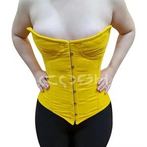 Corsé de terciopelo amarillo de moda para fiesta, top bustier sin tirantes con cordones ajustables en la espalda - Product Image 1
