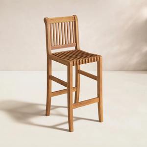 Chaise de bar en teck massif avec structure en bois naturel et dossier rond confortable pour café, restaurant, bar et comptoir de cuisine - Product Image 1