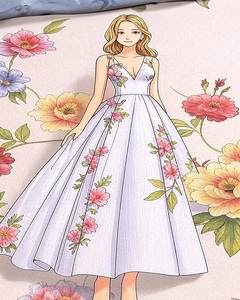 Viscose Crepe Print Romantic Floral Design <b>Satin</b> Silk Floral Slate Lavender Fabric Vintage Botanical Pattern Summer Textile - Product Image 2