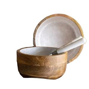 Grand bol de service en bois de manguier en métal de haute qualité Décoration intérieure Meilleure vente en résine émaillée blanche à l'intérieur - Product Image 1