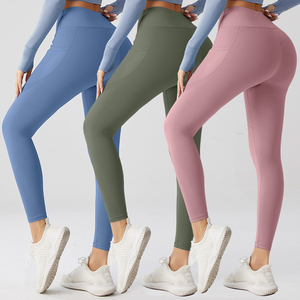 Women's Yoga <b>Leggings</b> 28 Inches High-Waist Tummy Control Quick Dry Features Custom Logo <b>Workout</b> Pants <b>Pockets</b> - Product Image 2