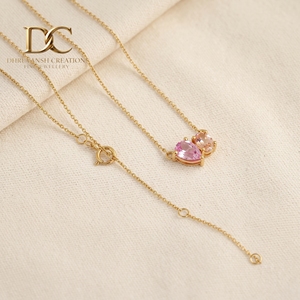 IGI Certified 14KT <b>Solid</b> Yellow <b>Gold</b> Necklace <b>Pendant</b> with Lab Grown Padpardscha Sapphire and Morganite Gemstone Women's Jewelry - Product Image 3