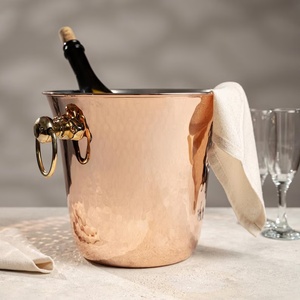 Seau à champagne et refroidisseur à vin en cuivre antique martelé, grand format, avec poignées décoratives, pour la restauration haut de gamme, bac à boissons en métal - Product Image 4