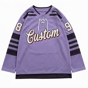 Maillot de hockey sur glace personnalisé en gros, manches longues, respirant, séchage rapide, avec nom d'équipe, numéro et logo imprimés, unisexe, à lacets - Product Image 1