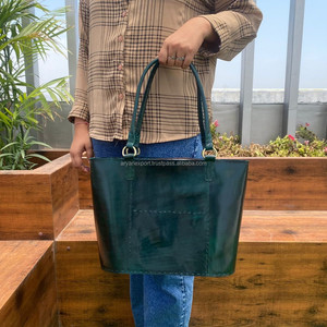 Nuevo bolso de mano de lujo con cremallera de cuero de Caballo Loco genuino de cuero verde hecho a mano para mujer, bolso de mano personalizado con asas de piel de vaca - Product Image 2