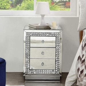Bedroom Simple Tall Mirrored Night Stand <strong>Bedside</strong> <strong>Tables</strong> Lamp <strong>Table</strong> with <strong>3</strong> <strong>Drawers</strong> Glass Finish for Bedroom - Product Image 6
