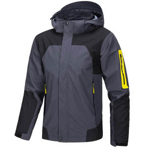 Chaqueta Acolchada Impermeable con Capucha para Hombre, Diseño con Bloques de Color, Detalle de Cremallera Amarilla, Corte Regular, Estilo Deportivo Invernal, Poliéster - Product Image 1