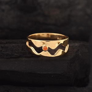 <b>Indian</b> Solid 925 Sterling Silver Geometric Yellow Gold <b>Ring</b> With Orange Zircon Bezel Setting Minimalist Design Fine <b>Ring</b> Jewelry - Product Image 2