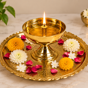 Handcrafted Brass <b>Pooja</b> Diya with Wick Holder | Traditional Golden Oil Lamp <b>for</b> <b>Mandir</b> <b>Home</b> Temple Diwali Festive Decor - Product Image 1