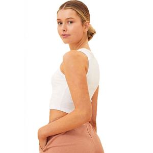 เสื้อกล้ามครอปถักสีขาวสำหรับผู้หญิง คอกลม สีพื้น สวมใส่สบายๆ - Product Image 4