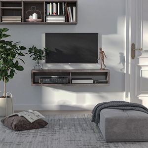 Mobile TV Sospeso Personalizzabile Grigio Scuro, Console Multimediale a Parete con Ripiani per Soggiorno e Ufficio, Pannello in MDF - Product Image 4