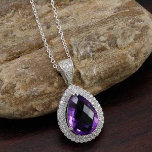 Collier pendentif halo en améthyste naturelle, argent sterling 925 plaqué or/argent, vintage, certifié par un tiers, pour femmes et hommes - Product Image 5