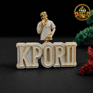 Kporii 925 Silver Gold Plated Rhinestone Pendant <b>Necklace</b> Men's Hiphop Style Letter Jewelry Gift - Product Image 1