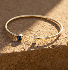 Natural London Blue Topaz and Moissanite 925 <b>Silver</b> 18KT Gold Plated Adjustable Trendy Bangle for Women's Classic Jewelry Gift - Product Image 3