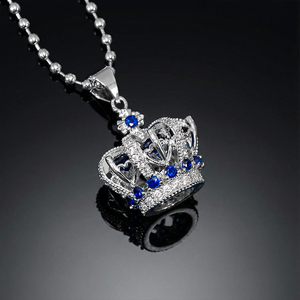 Collar con Colgante de Corona, Plata 925, Bañado en Rodio, con Cristales y Cuentas de Diamantes de Imitación, Unisex, de Lujo, para Uso Diario - Product Image 1