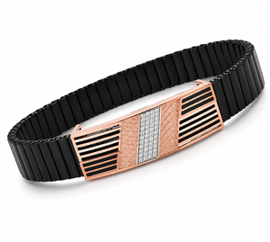 925 Sterling Silver Black Link <b>Bracelet</b> with White Cubic Zirconia Geometric Bar Design High Polish Unisex Party Gift Fashion - Product Image 2
