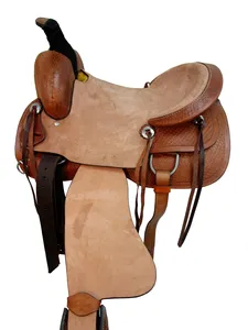 Selle de ranch et de roping robuste à siège profond en cuir avec corne renforcée et arbre en plastique amélioré pour le roping et l'équitation - Product Image 2