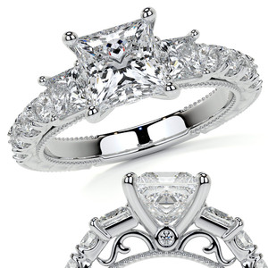 Anillo de compromiso de oro blanco de 9k-18k con diamante cultivado en laboratorio, corte princesa, con detalles en espiral, para mujer, para usar en fiestas. - Product Image 5