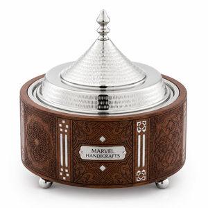 Casserole en bois sculpté traditionnel artisanal Marvel |   Bol intérieur en acier inoxydable |   Plat de service isotherme de qualité supérieure - Product Image 1