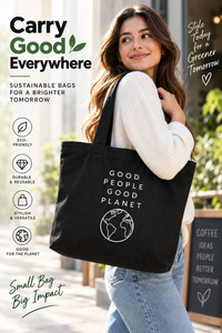 Sac fourre-tout Good People Good Planet en coton noir imprimé, sac de courses écologique - Product Image 6