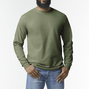 T-shirt à manches longues pour homme, orange, col rond, coupe classique, couleur unie, 100% coton, tricoté, design uni - Product Image 6