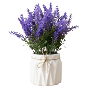 Plante de lavande artificielle dans un pot en plastique blanc de 18 cm, arrangement de fleurs artificielles réalistes, durable pour la décoration de la maison et du bureau - Product Image 1