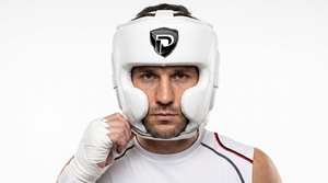 Protector de Cabeza de Boxeo Unisex Blanco, de Cuero Vacuno, Transpirable, Ajustable con Cierre de Velcro, Protección Básica para Entrenamiento - Product Image 3