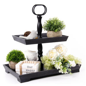 Rectangular Wooden <b>Tiered</b> <b>Tray</b> Black Antique 2 Tier <b>Tray</b> <b>Tray</b> Farmhouse Decor Home Kitchen Table Decor Modern Decor Coffee Bar - Product Image 2