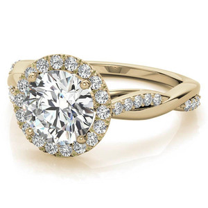 Anillo de compromiso y aniversario de lujo con diamante cultivado en laboratorio de corte brillante, certificado IGI, en oro amarillo de 9k/10k/14k, con halo trenzado tipo catedral. - Product Image 2
