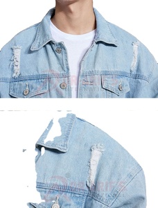 Chaqueta vaquera rasgada de primavera para hombre, abrigo vaquero ajustado a la moda, impermeable, transpirable, con logotipo frontal personalizable - Product Image 5
