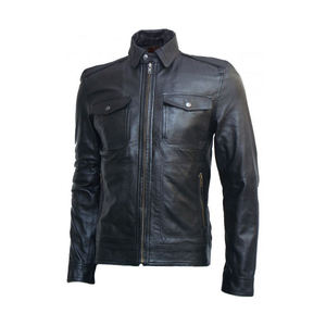 Blouson en cuir de moto pour homme, coupe classique, imperméable, avec fermeture éclair et impression gaufrée personnalisée, style streetwear hiver - Product Image 2
