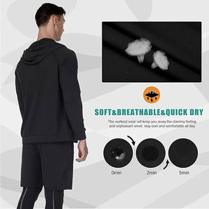 Ensemble de sport de compression noir pour homme avec sweat à capuche, short et haut à manches longues, séchage rapide, pour entraînement fitness 2026 - Product Image 2