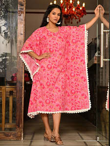 Robe Kaftan Femme 100% Coton Imprimé Géométrique Dentelle Bleue Longueur Genou Taille Naturelle Tissée Tenue Décontractée Plage - Product Image 4