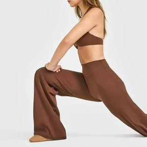 High Quality High Waisted Workout Yoga Pant Extended <b>Flare</b> Plus Size Women's <b>Leggings</b> Breathable Anti-Bacterial Solid Quick Dry - Product Image 2