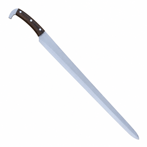 Couteau de boucher à lame extra longue en argent avec manche en bois brun foncé et embout métallique incurvé pour la découpe et la découpe de viande - Product Image 4
