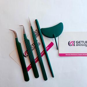 Pinzas para Pestañas GETUP BROSONS IMPEX 90, Curvas/Rectas, Recubrimiento en Polvo Verde Plateado, Acero Inoxidable Duradero Antimagnético - Product Image 1