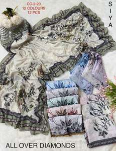 Écharpe en mélange de lin et de coton à motifs floraux avec tissu en toile, douce et agréable pour la peau, idéale pour l'hiver, pour les femmes musulmanes - Product Image 2