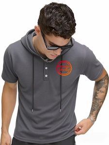 Men's Blue Hooded Regular Fit O-T-Shirt Short Sleeve Knitted Eco-Friendly Raglan Sleeve 100% Cotton Casual Solid 240g Digital - Product Image 1