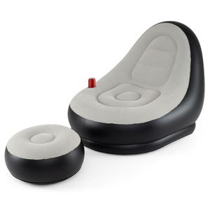 Divano Gonfiabile Grigio e Nero con Pouf, Set 104.14 x 127.90cm, in PVC, Capacità 220 libbre, Portabicchieri, per Villa e Palestra - Product Image 2