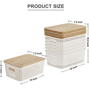 Cute Labeled 5.2qt <b>Small</b> Plastic <b>Storage</b> Bins with Bamboo Lids Stackable Box <b>Basket</b> for Pantry Decorative Organizing - Product Image 2