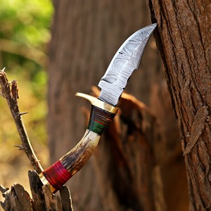 Cuchillo de Camping/Desollador de Hoja Fija de 6 Pulgadas de Acero de Damasco, Grado Industrial, Forjado a Medida, Cuchillo EDC con Mango de Cuerno de Ciervo, OEM/ODM - Product Image 3