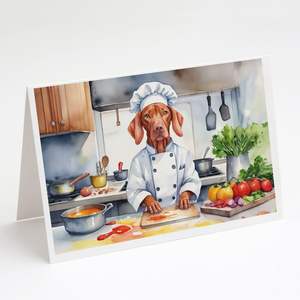 Vizsla the Chef Whimsical A7 Tamaño 5x7 Tarjetas de notas en blanco Paquete de 8 tarjetas de felicitación con sobres - Product Image 1