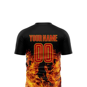 Custom Men's <b>Soccer</b> Jersey Black Flame Print Sublimated 100% Polyester Short Sleeve Quick Dry Regular Fit Adult Uniform - Product Image 5