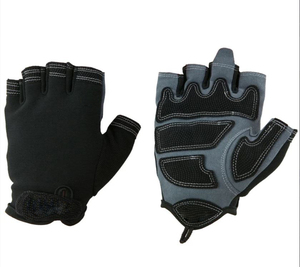 Gants mi-doigts noirs et gris en polyester et coton respirant avec fermeture auto-agrippante unisexe pour l'été - Product Image 6