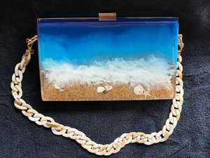 Resin Beach Wave Clutch with Real Shells – Ocean Foam Evening <b>Bag</b>, Destination Wedding <b>Bag</b> - Product Image 6