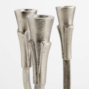 Candélabre moderne en aluminium argenté à 5 branches, porte-bougies coniques, centre de table de luxe pour mariage, décoration de table pour hôtel et fête - Product Image 3