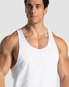 Débardeur en tricot blanc uni pour homme, col rond, vêtement décontracté, respirant, en polyester - Product Image 6