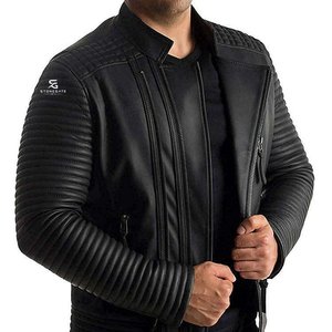 <b>Men's</b> Genuine <b>Sheepskin</b> Bomber <b>Leather</b> <b>Jacket</b> Classic Winter Coat Slim Fit Casual Motorcycle Fashion Brown Color Zipper Closure - Product Image 2