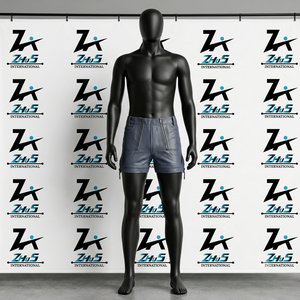 กางเกงขาสั้นผู้ชาย Zhus International สีพื้น ซิปหน้า เอวกลาง ผ้าทอโพลีเอสเตอร์ ระบายอากาศได้ดี แต่งหนัง สำหรับผู้ชาย - Product Image 1